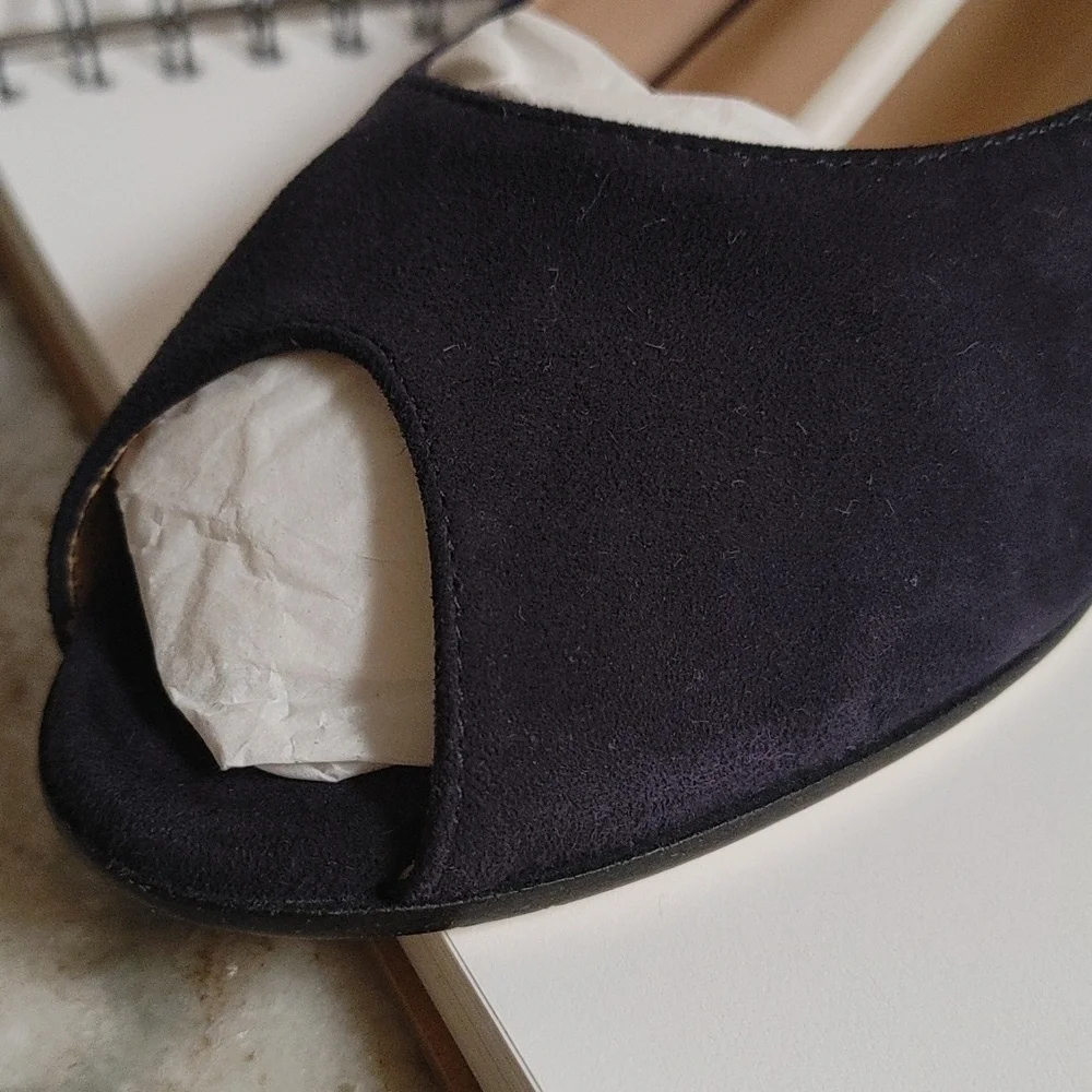 Ron White Navy Suede Jadinen Wedge Slingback Open Toe Shoe Size 41